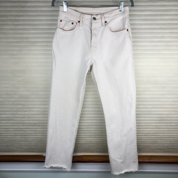 Levi's Premium 501 Cream High Waist Button Fly Jeans Classic Timeless - Picture 1 of 16